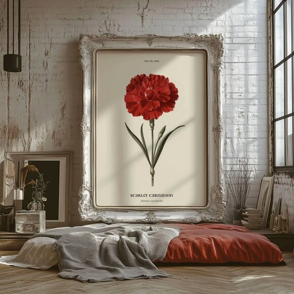 Original Vintage Red Carnation Art Print + Digital Copy, Ohio State Flower - Picture 4 of 10